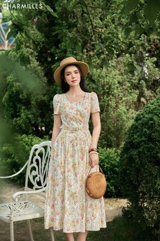 Đầm hoa nhí cổ vuông