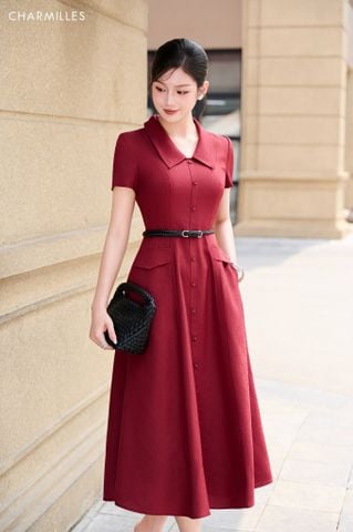 Đầm dáng A phối khuy bọc