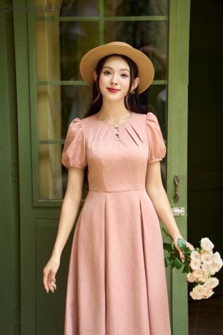 Đầm tay bồng cổ phối ngọc