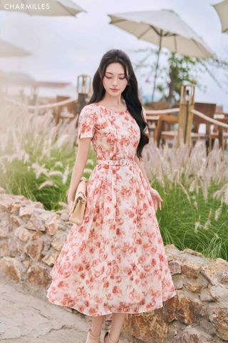 Đầm hoa xếp ly ngực