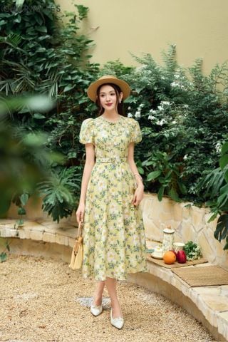 Đầm hoa tay bồng phối cổ zen