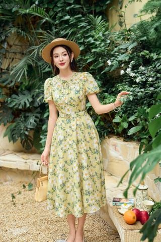 Đầm hoa tay bồng phối cổ zen