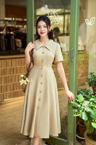 Đầm ly xoè phối khuy