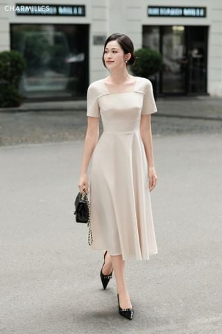 Đầm dáng A phối viền trai