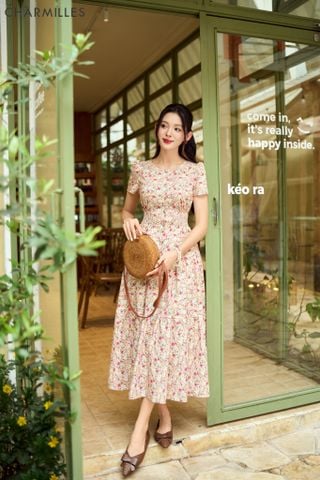 Đầm hoa phối eo chun