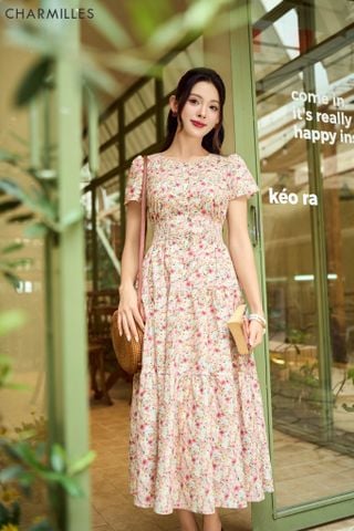 Đầm hoa phối eo chun
