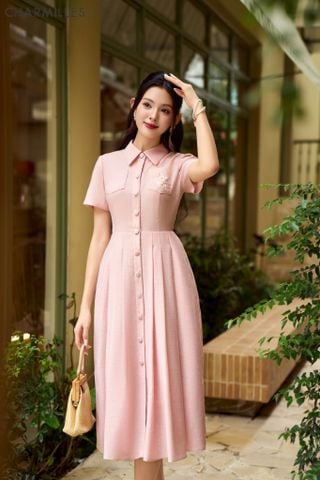 Đầm túi thêu phối khuy bọc