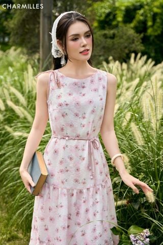 Đầm hoa maxi nơ vai