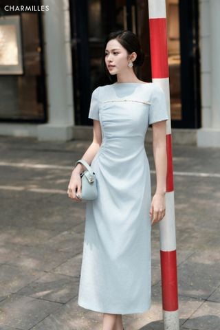 Đầm nhún phối viền trai