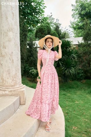 Đầm hoa maxi cổ tim