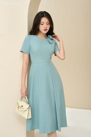 Đầm cổ tròn nơ lệch