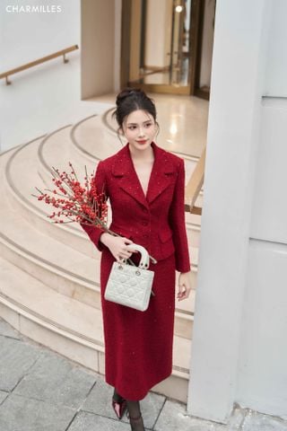 Chân váy kim sa cạp cao