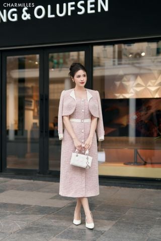 Đầm 2 dây phối khuy bọc