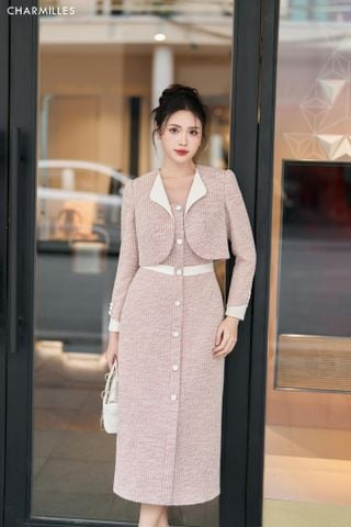 Đầm 2 dây phối khuy bọc