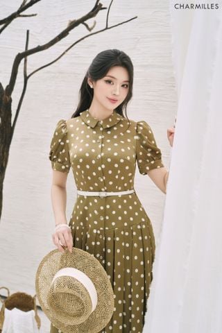 Đầm xếp ly chấm bi
