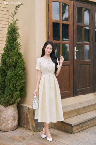 Đầm phối khuy bọc cườm