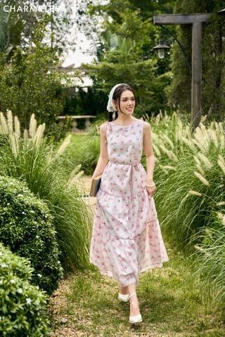 Đầm hoa maxi nơ vai