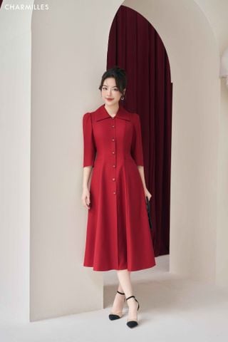 Đầm cổ bẻ phối khuy