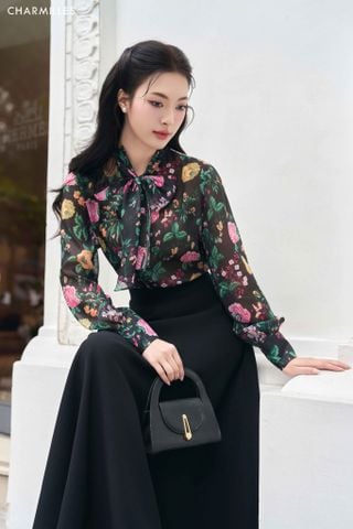 Áo hoa cột nơ cổ