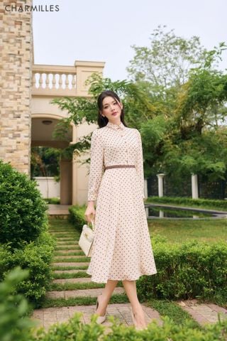 Đầm chấm bi phối ren eo