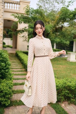 Đầm chấm bi phối ren eo