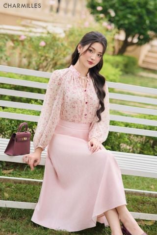 Áo hoa nhí buộc nơ cổ