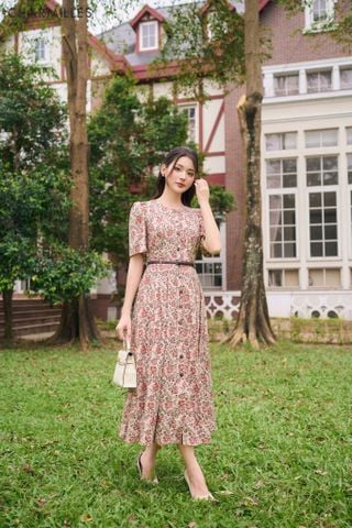 Đầm hoa nhí phối khuy mộc