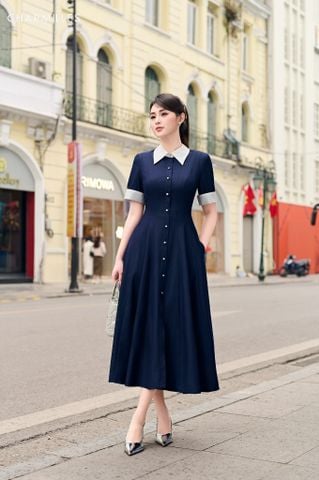 Đầm công sở phối gập trắng