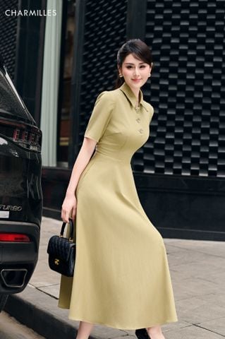 Đầm midi đính cúc ngực