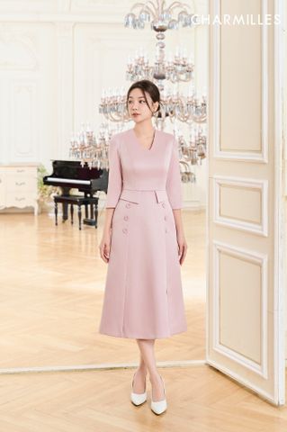 Đầm lụa phối khuy bọc