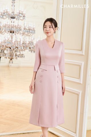 Đầm lụa phối khuy bọc