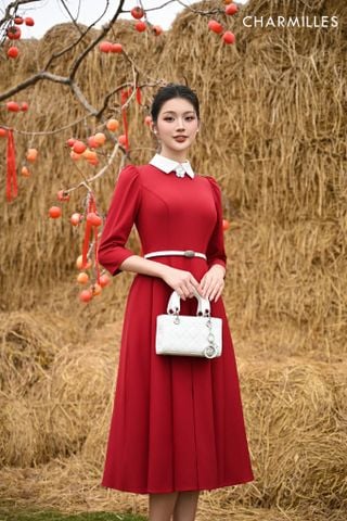 Đầm xếp ly cổ phối