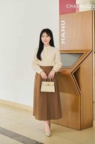 Chân váy mí cạp phối khuy