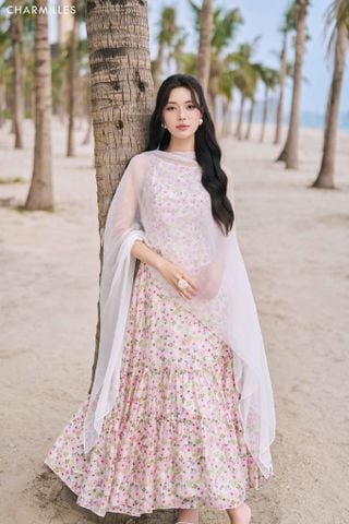 Đầm hoa nhí gấu xếp tầng