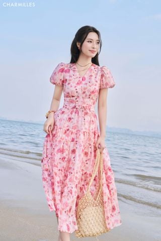 Đầm hoa maxi tay bồng