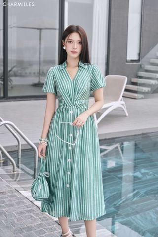 Đầm kẻ sọc mí eo