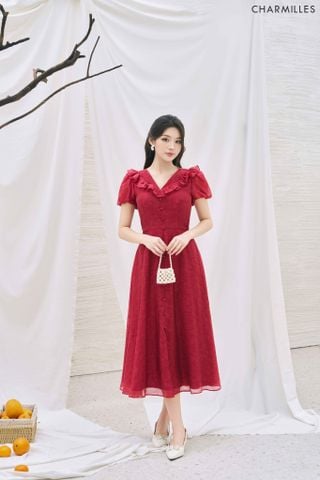 Đầm cổ V bèo nhún