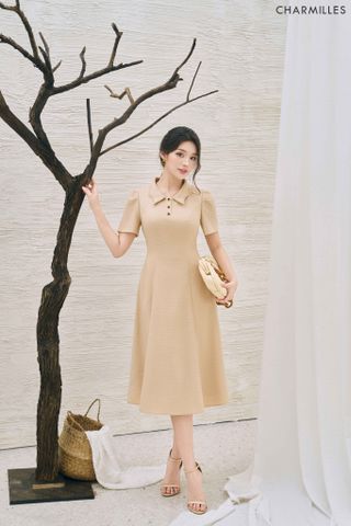 Đầm cổ đột chỉ phối khuy bọc