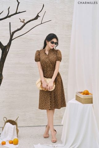 Đầm hoa nhí tay bồng eo chun