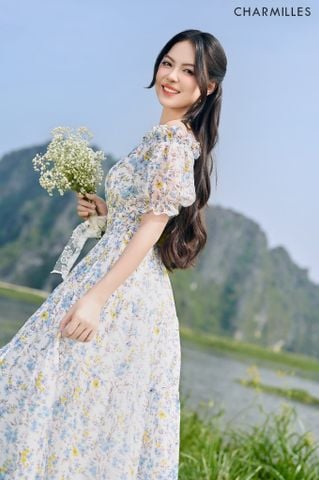 Đầm hoa trễ vai tay chun
