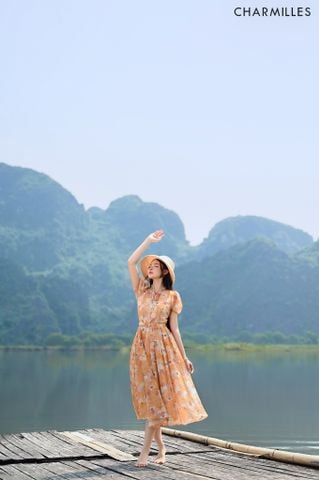 Đầm hoa nhí chun cổ bèo