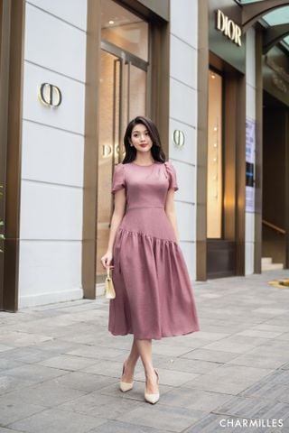 Đầm TC vai mí,gấu nối