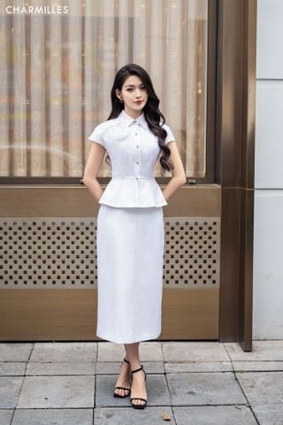 Chân váy cạp diễu chỉ nâu
