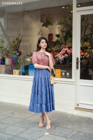 Chân váy midi xếp tầng