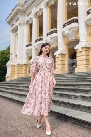 Đầm hoa tay bồng phối bèo nhún