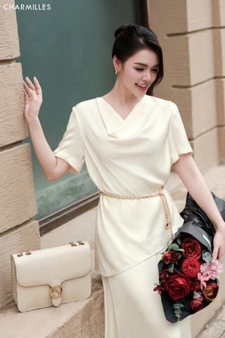Áo lụa phối đai xích