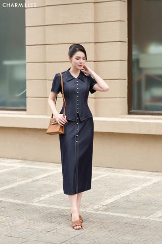 Chân váy bút chì phối đột chỉ