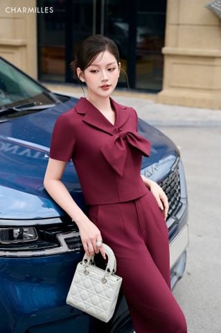Áo khuy bấm phối nơ cổ