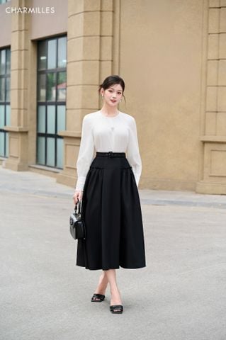 Chân váy xếp ly bèo dưới cạp