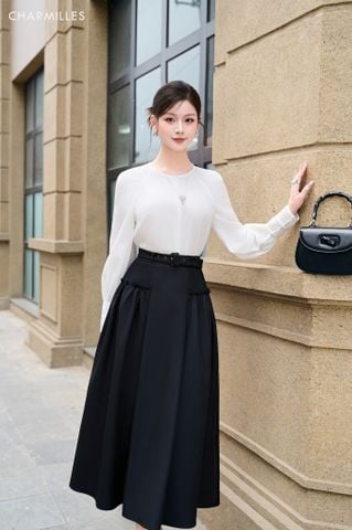 Chân váy xếp ly bèo dưới cạp